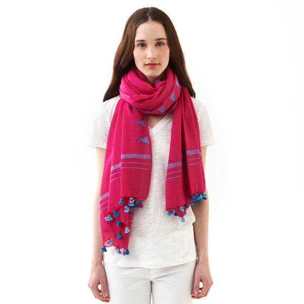 Fuchsia Jamdani Cotton Scarf - India