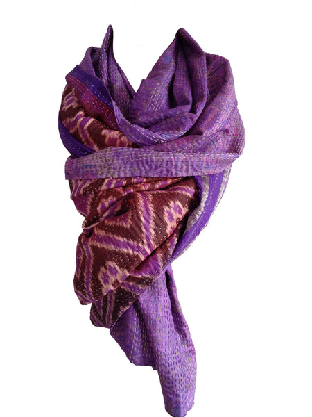 Large Soft Purple Kantha Scarf - India