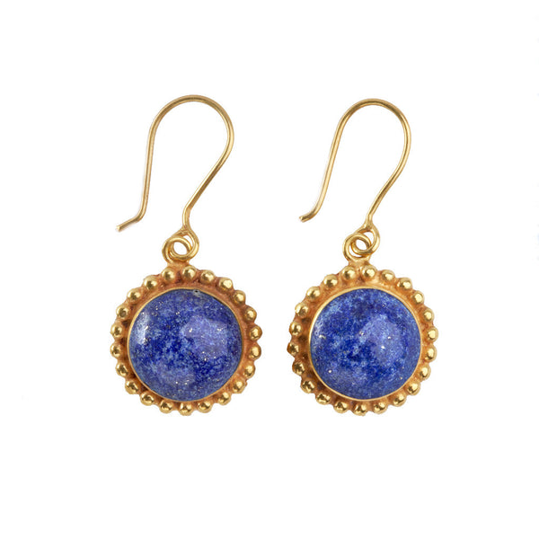 Gold Lapis Lazuli Flower Earrings - Afghanistan